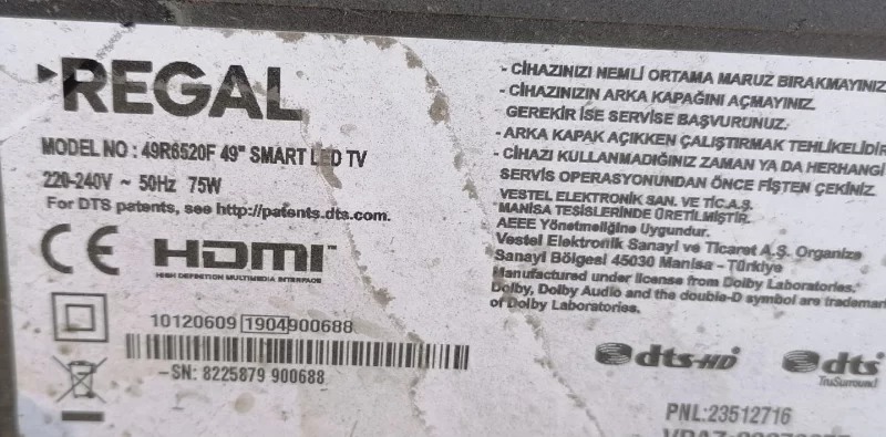 17MB110, 07102016R2, REGAL 49R6520F MAİNBOARD ANAKART