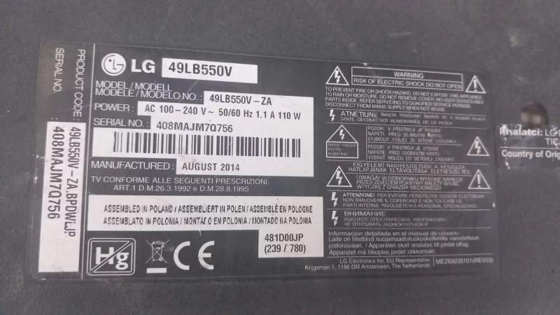 6870c-0481a, 3630C,  Lg 49lb550v-Za  T-CON BOARD