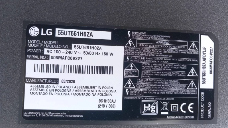 Eax68923604, Lg 55ut661hoza Ankart Maınoard