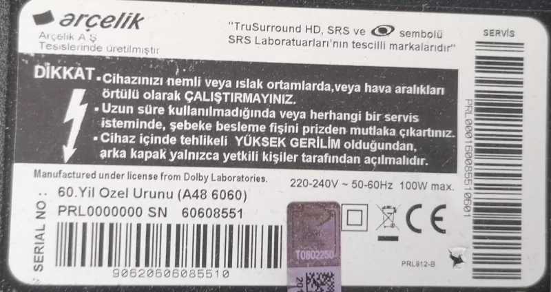 13VNB_S60TMB4C4LV0.0, ARÇELİK A48 6060, 60.YIL ÖZEL ÜRÜN T-CON BOARD
