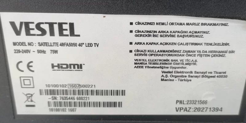 17IPS12, 23321125, 27633218, VESTEL 40FA5050 POWER BESLEME