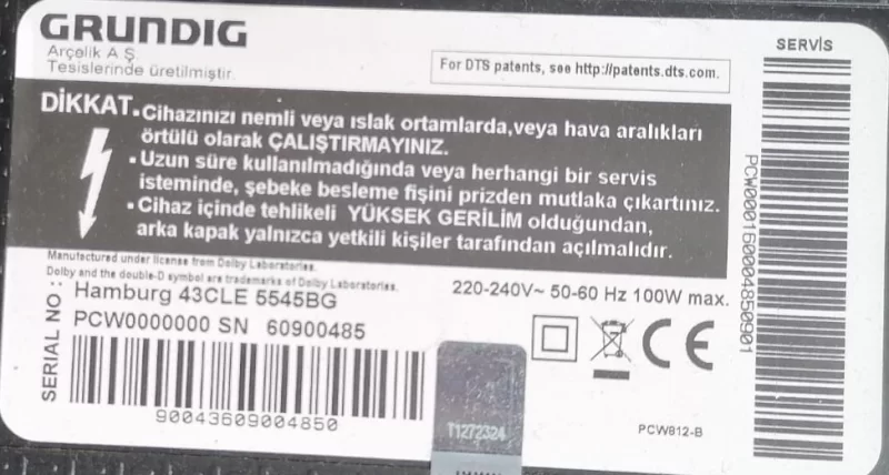 ZNK107R, GRUNDİG HAMBURG 43CLE 5545BG HOPARLÖR TAKIMI