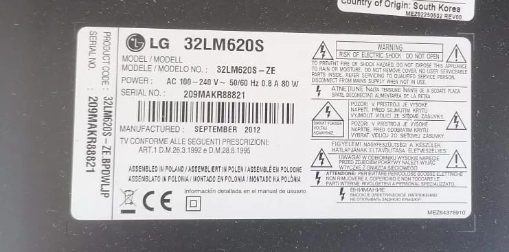 EAX64307906 (1.0), EBT62077802, LG 32LM620 MAİNBOARD ANAKART