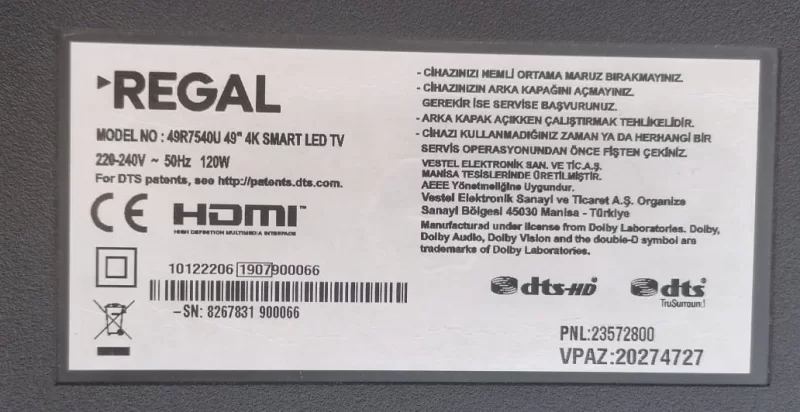 17MB130, 23585980, REGAL 49R7540U MAİNBOARD ANAKART