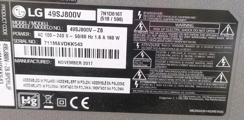 EAX67187601 (1.7), EAY64528901, LG 49SJ800V POWER BESLEME