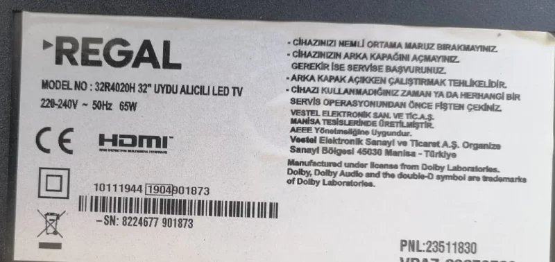 17MB140, 10111944, REGAL 32R4020H MAİNBOARD ANAKART