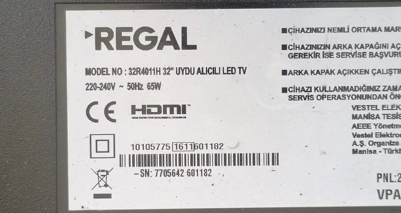 17MB96, 10105775, 23379263, REGAL 32R4011H MAİNBOARD ANAKART