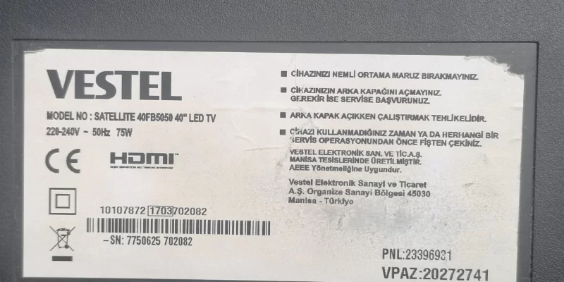 17MB96, 10095733, 23251762, VESTEL 40FB5050 MAİNBOARD ANAKART