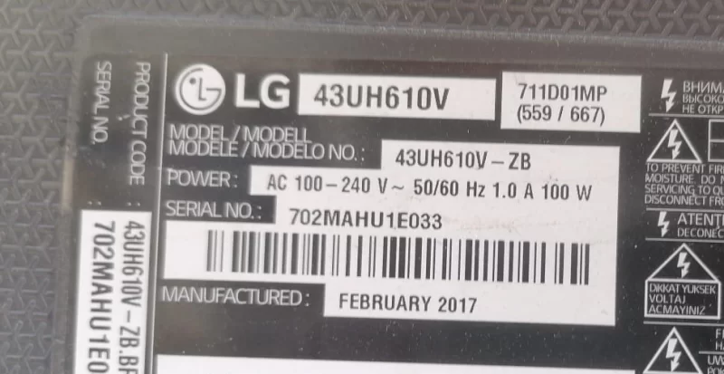 EAX66883501 (1.5), LG 43UH610V POWER BESLEME