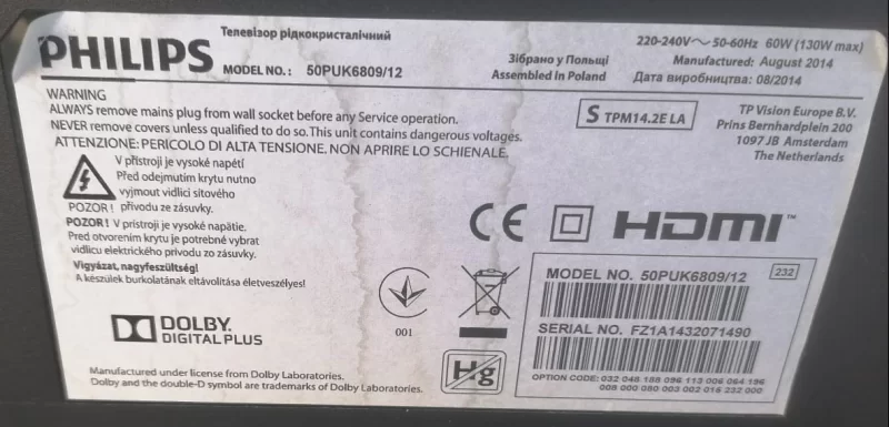 V500DK2-CKS2, PHİLİPS 50PUK6809/12 TCON KARTI