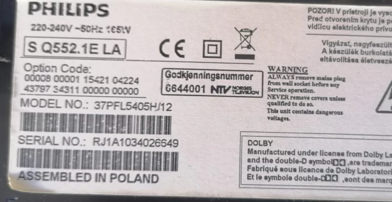 2722 171 00983, PLRD-P982A, PHİLİPS 37PFL5405H/12 POWER BESLEME