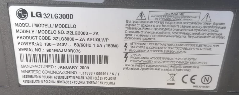 EAX40097901, LGP32-08H, LG 32LG3000 POWER BESLEME