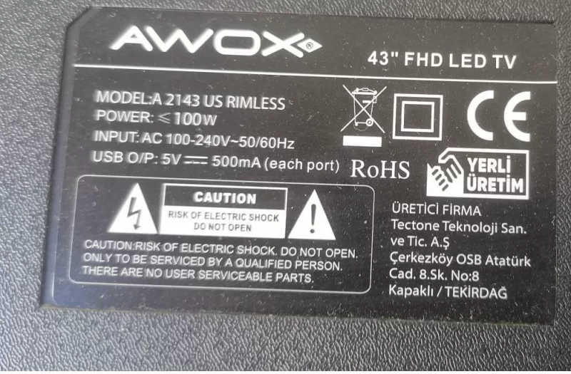 N2TB430FHDN10_A01, AWOX A 2143US T-CON KARTI