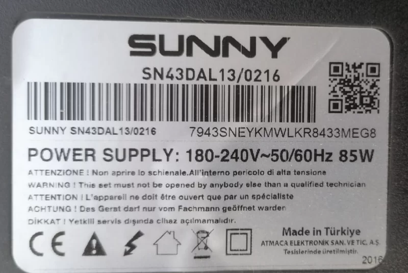 13AT201V1.0, SUNNY SN43DAL13/0216 MAİNBOARD ANAKART