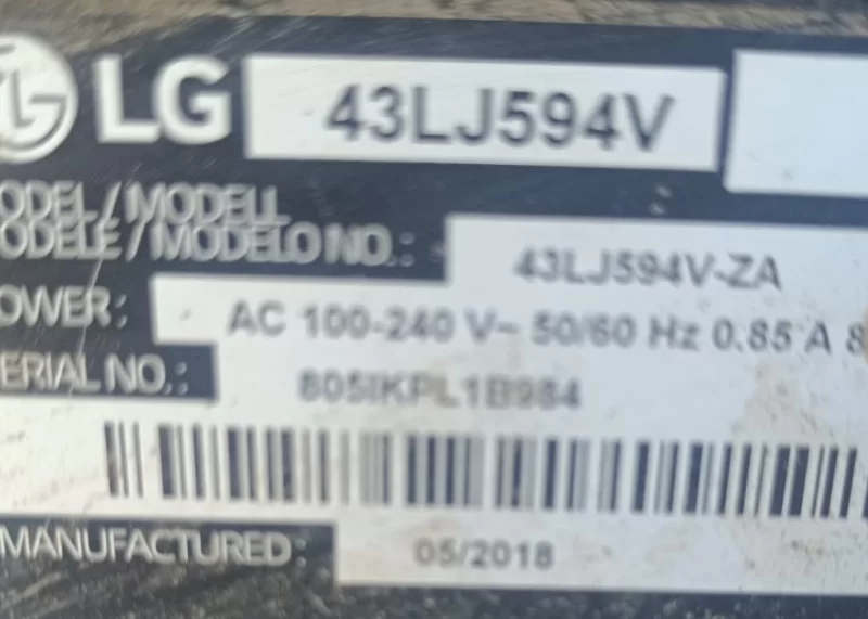 EAX67264001 (1.5), EAY64530001, LG 43LJ594V POWER BESLEME