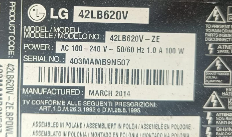 6870C-0480A,  V14 42 DRD 60Hz, LG 42LB620 TCON KARTI