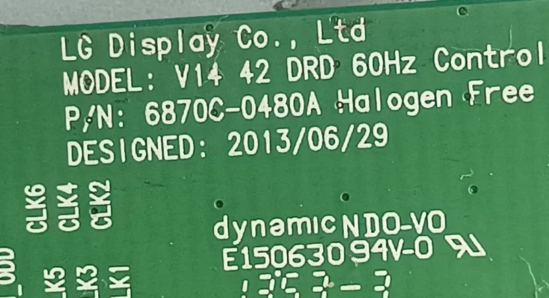 6870C-0480A,  V14 42 DRD 60Hz, LG 42LB620 TCON KARTI