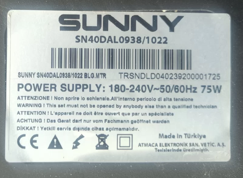 16SB002 REV01, SUNNY SN40DAL0938/10222 KUMANDA GÖZÜ IR