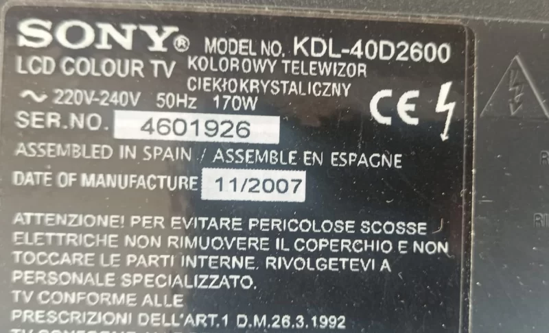400WTC4LV3.4, SONY KDL-40D2600 TCON KARTI