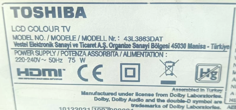 17MB211S, 23547438, 1012202, TOSHİBA 43L3863DAT MAİNBOARD ANAKART