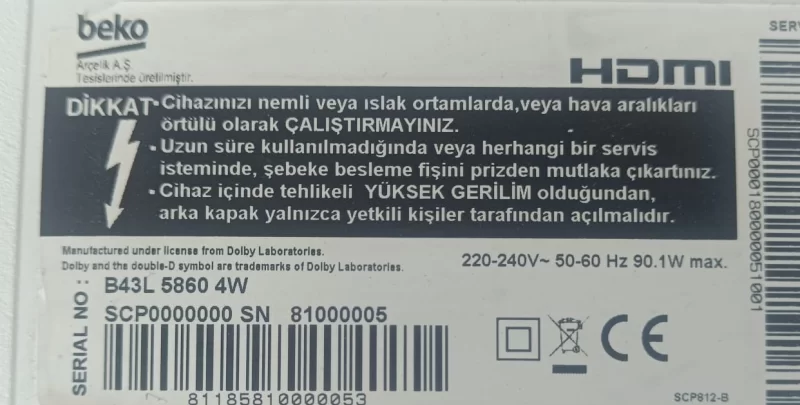 ZWU190R-5, SCM4ZZ, BEKO B43L 5860 4W MAİNBOARD ANAKART