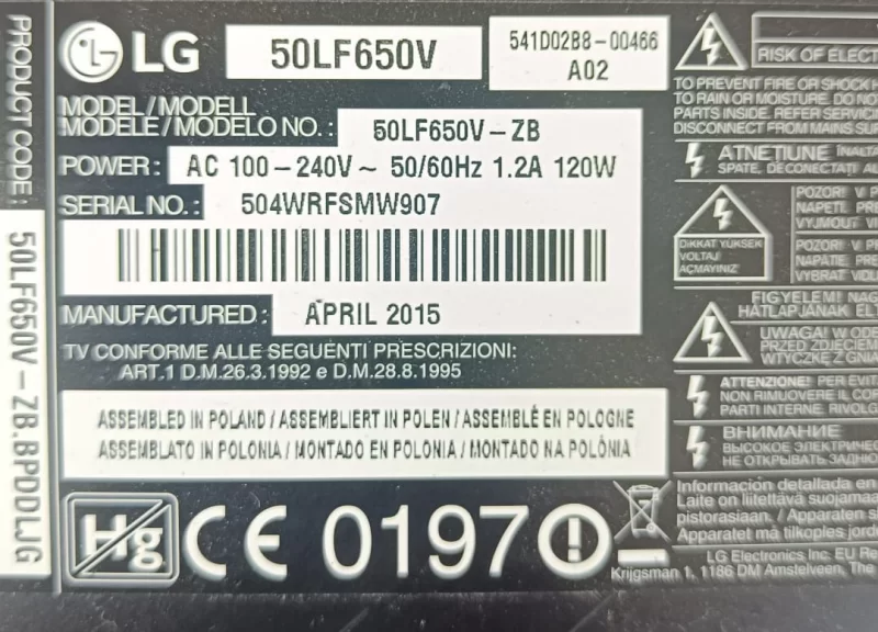 EAX66207202 (1.2) LG 50LF650V MAİNBOARD ANAKART
