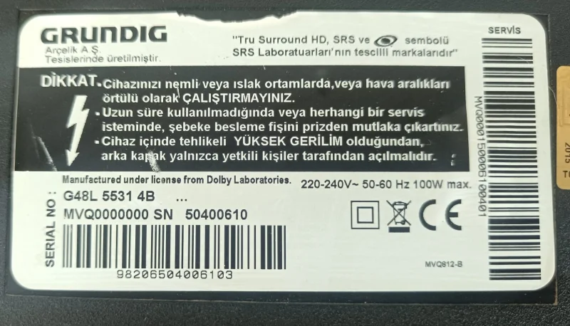 VTY194-33, GRUNDİG G48L 5531 4B POWER BESLEME