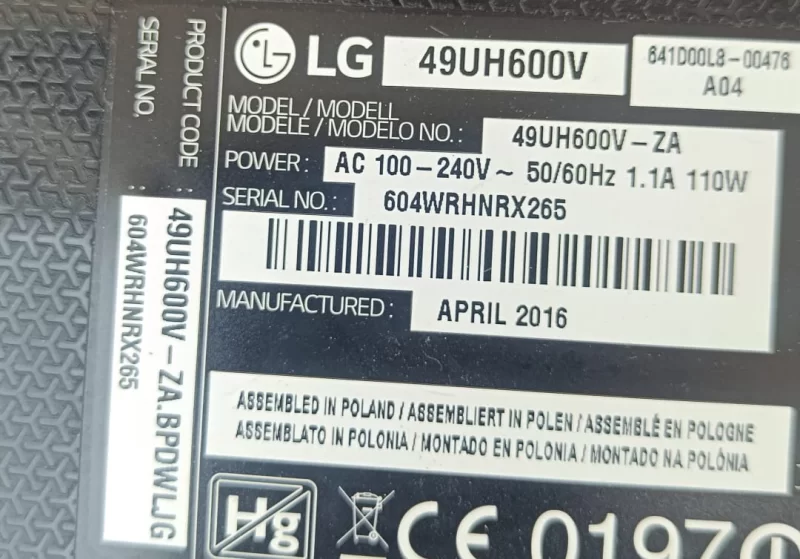 EAX66490501 (1.4), EAY63989201, LG 49UH600V POWER BESLEME