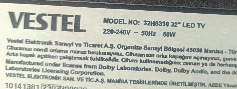 17MB140TC, 23798699, 10141381, VESTEL 32H8330 MAİNBOARD ANAKART