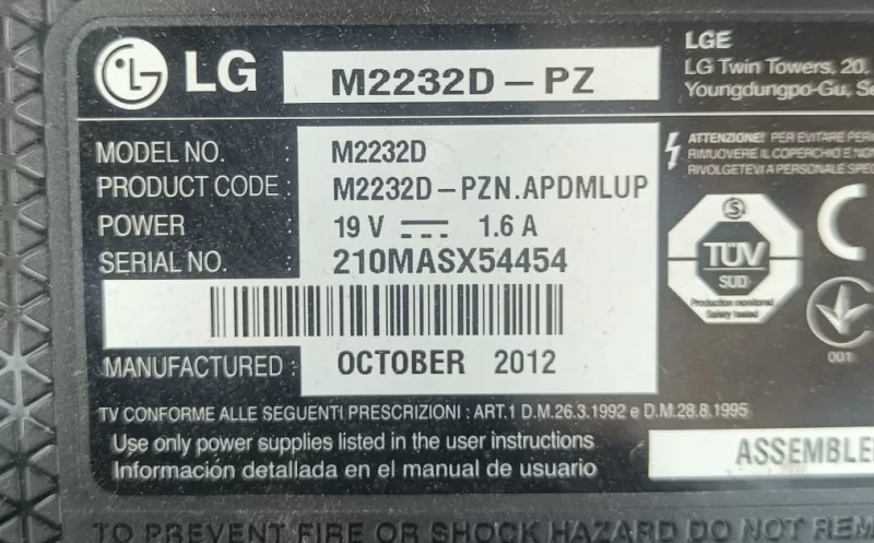 EAX65048803 (1.0), M73D, LD31Q, LG M2232D-PZ MAİNBOARD ANAKART