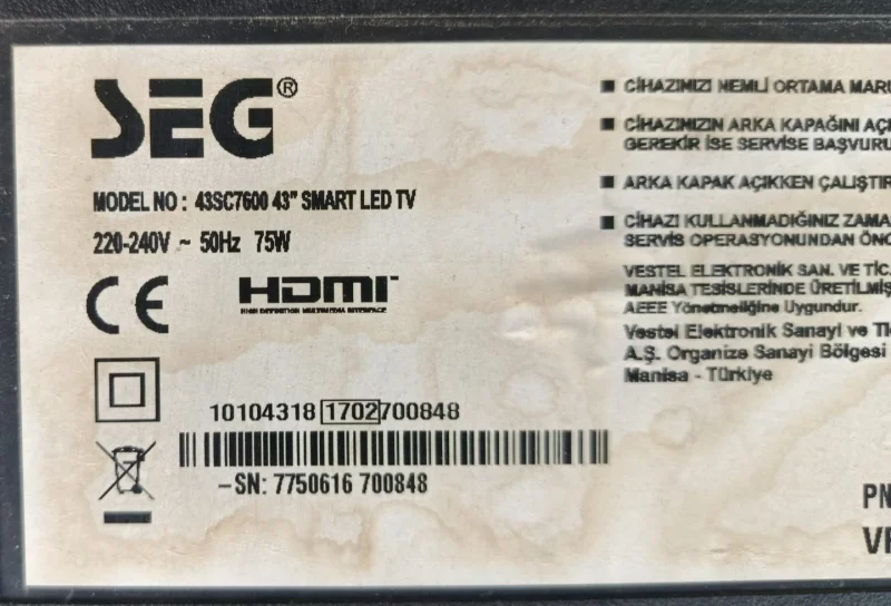 17IPS12, 23281031, 27478377  SEG 43SC7600 POWER BESLEME
