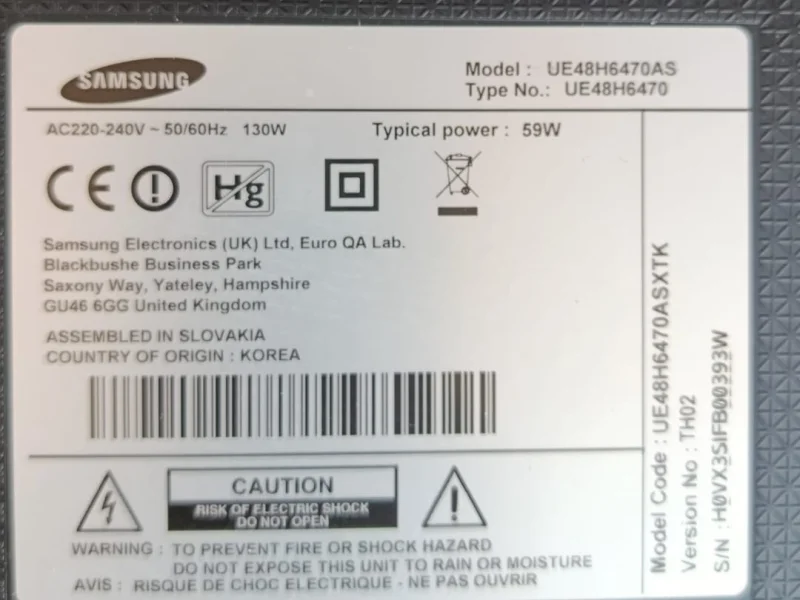 BN44-00709B, L48X1T_EHS, SAMSUNG UE48H6470AS POWER BESLEME