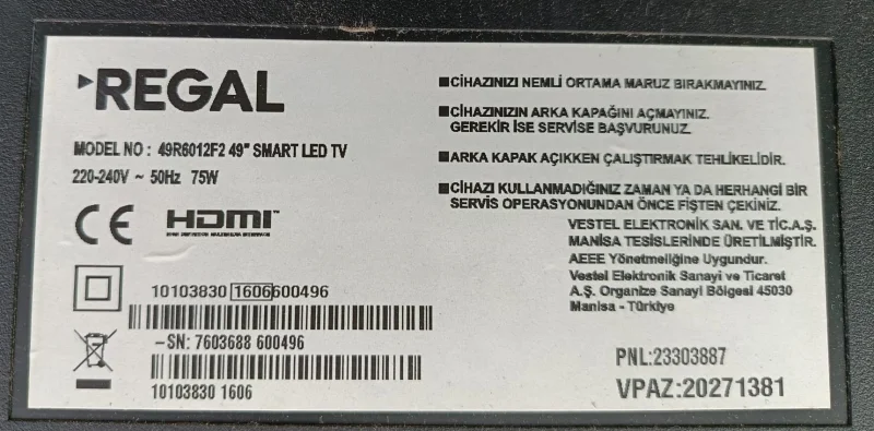 17MB97, 10106660, 27603780, REGAL 49R6012F2 MAİNBOARD ANAKART