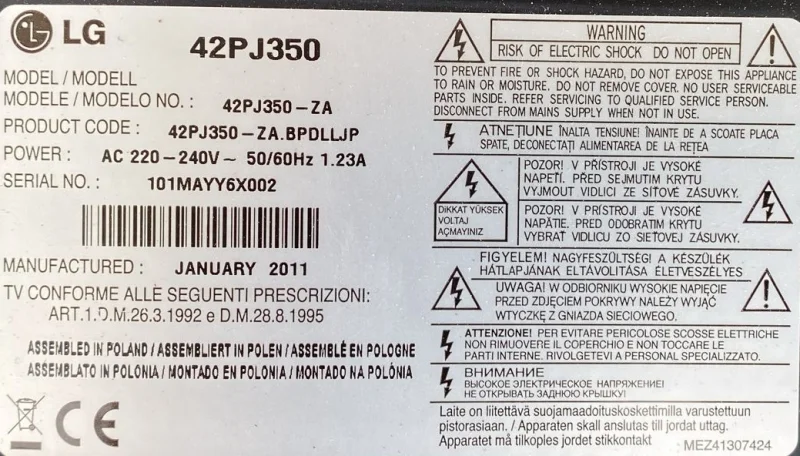 EAX61332701, 42T1_YSUS LG 41PJ350 YSUS BOARD