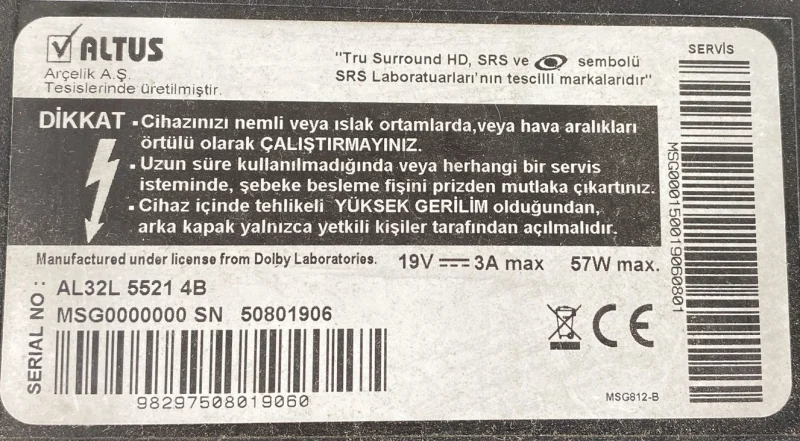 VTY190R-6, H53KZZ, ALTUS AL32L 5521 MAİNBOARD ANAKART