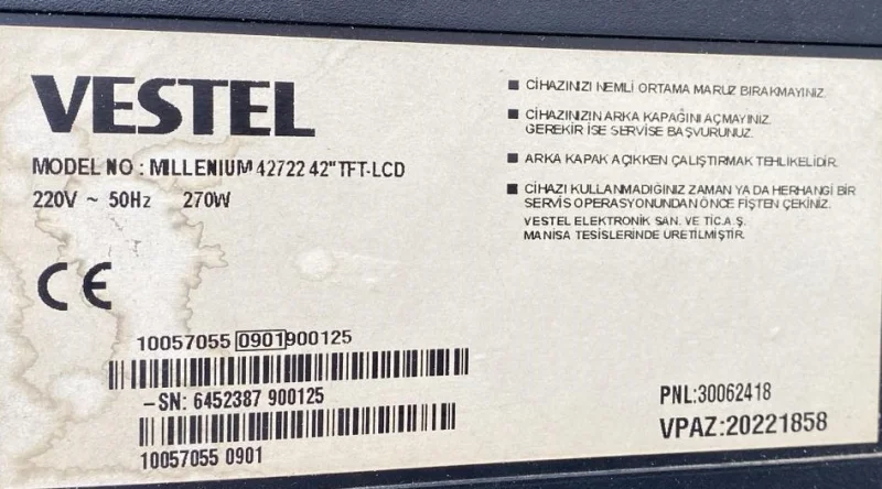 17MB15E-7, 10057055, 20433925 VESTEL MİLLENİUM 42722 MAİNBOARD ANAKART