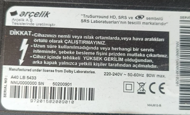 VTY190R-6, NNU9ZZ A40 LB 5433 MAİNBOARD ANAKART