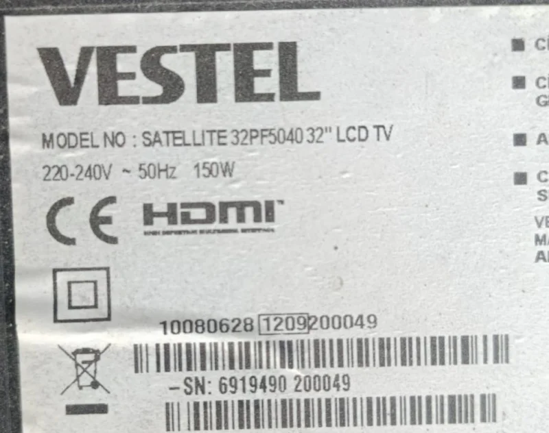 17PW25-4, 23002804 VESTEL 32PF5040 POWER BESLEME