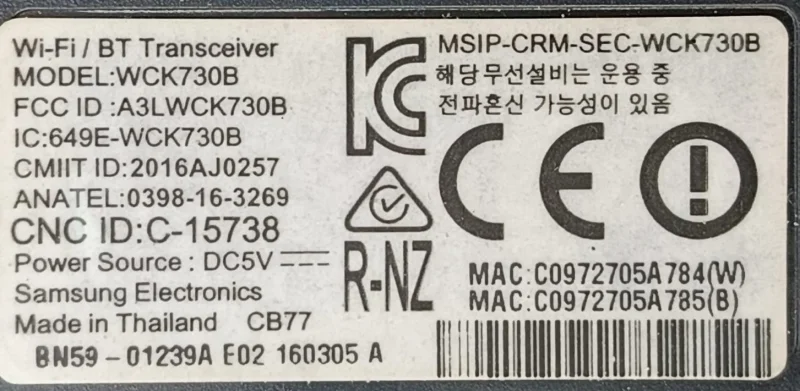 WCK730B, A3LWCK730B SAMSUNG UE65KS9500 WİFİ KARTI
