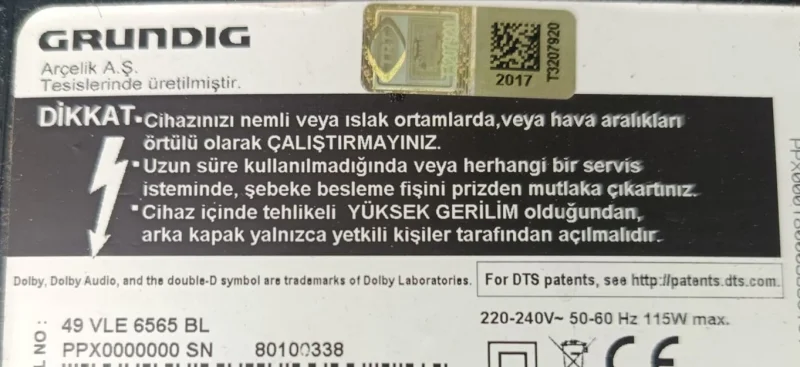 ZG7190R-9, S3MOZZ GRUNDİG 49 VLE 6565 MAİNBOARD ANAKART