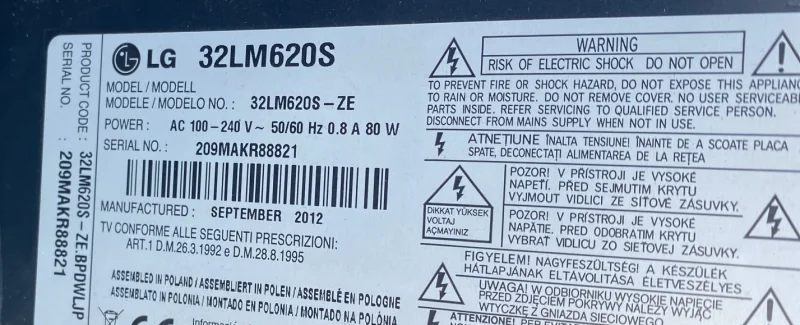 EAX64310001 (1.7) LG 32LM620S POWER BESLEME