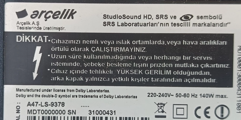 6870C-0451A, LC470EUN-PFF1, ARÇELİK A47-LS-9378 TCON KARTI