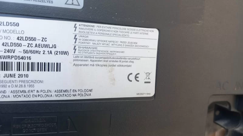 EBR6124 , Lg 42ld550, 42LD420  Kontrol Düğmesi, Tuş Takımı