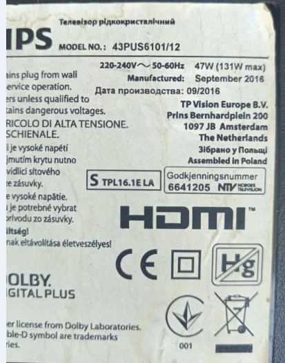 715G8132-M01-B00-005T, PHİLİPS 43PUS6101/12 Main Board, Anakart