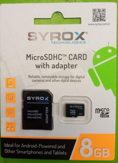 Syrox 8 Gb Micro Sd Kartı ve Adaptörü