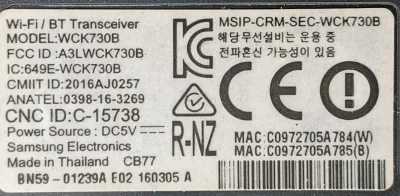 WCK730B, A3LWCK730B SAMSUNG UE65KS9500 WİFİ KARTI